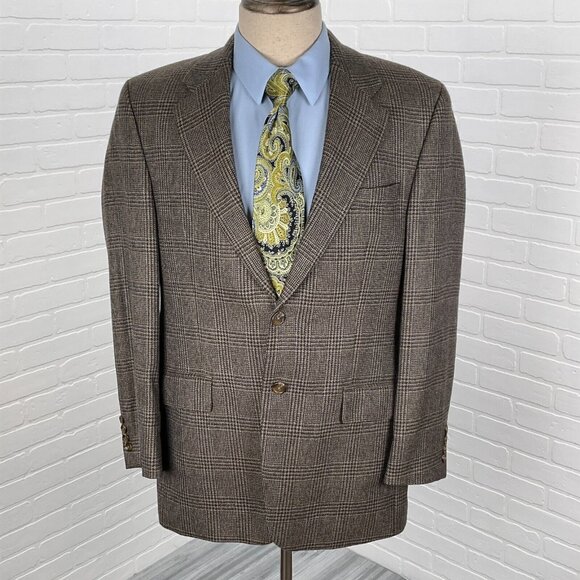 Ralph Lauren Chaps Blazer Men 40R Tan Brown Blue Gray Glen Plaid Wool Alpaca‎ - Picture 1 of 14